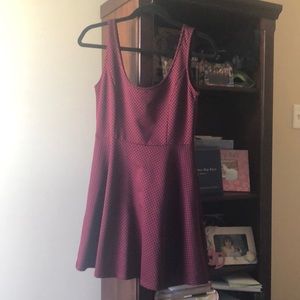 Burgundy with black polka dots skater dress